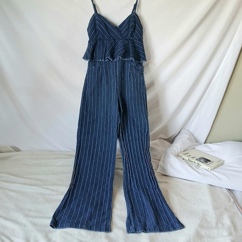 ANTHROPOLOGIE ettwa pinstriped denim Jumpsuit